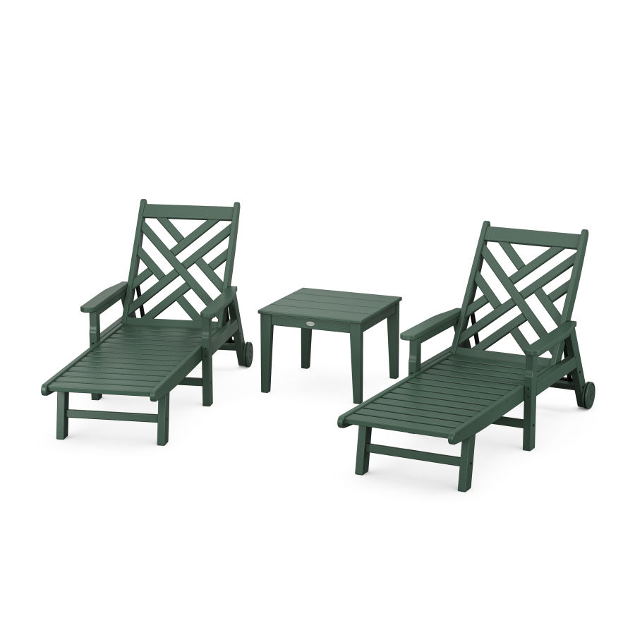 POLYWOOD Chippendale 3-Piece Chaise Set with Arms and Wheels in Green