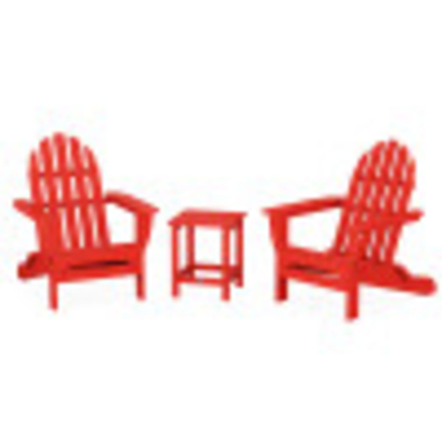 POLYWOOD Classic Folding Adirondack 3-Piece Set with Long Island 18" Side Table in Sunset Red