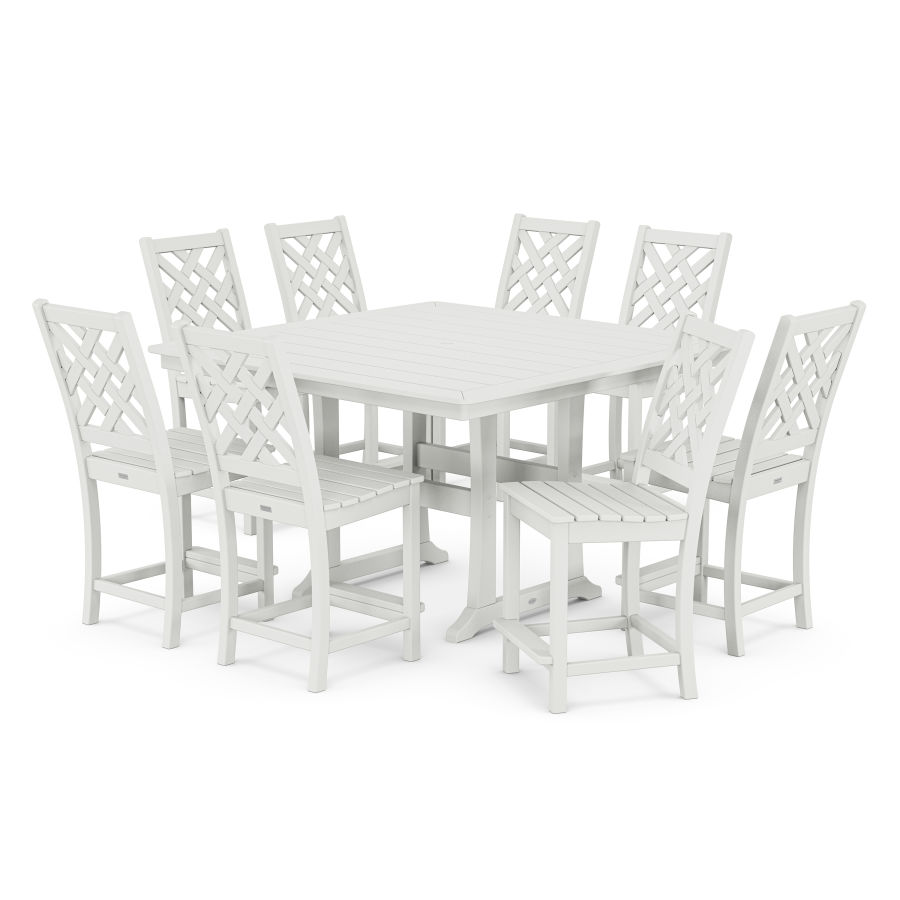 POLYWOOD Wovendale Side Chair 9-Piece Square Counter Set with Trestle Legs in White