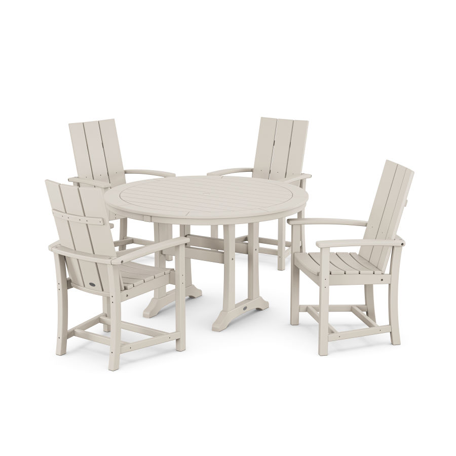 POLYWOOD Modern Adirondack 5-Piece Round Dining Set with Trestle Legs in Sand