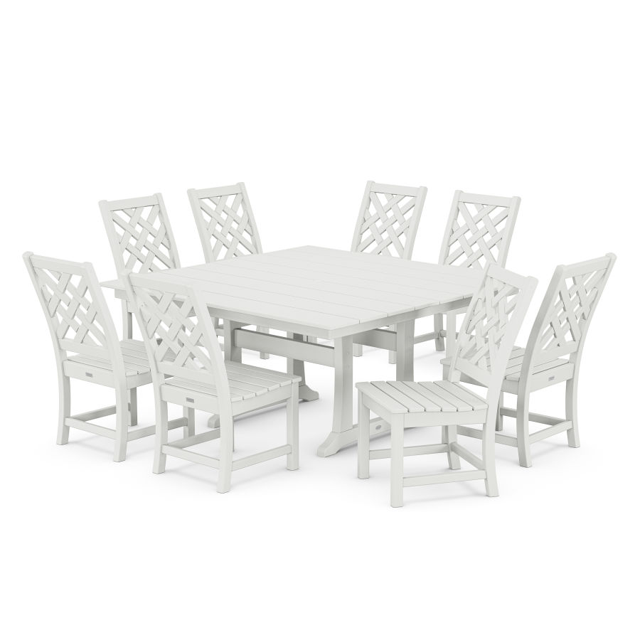 POLYWOOD Wovendale Side Chair 9-Piece Square Farmhouse Dining Set with Trestle Legs in White