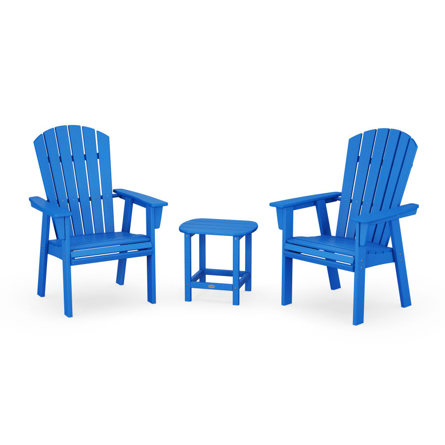 POLYWOOD Nautical 3-Piece Curveback Upright Adirondack Chair Set in Pacific Blue