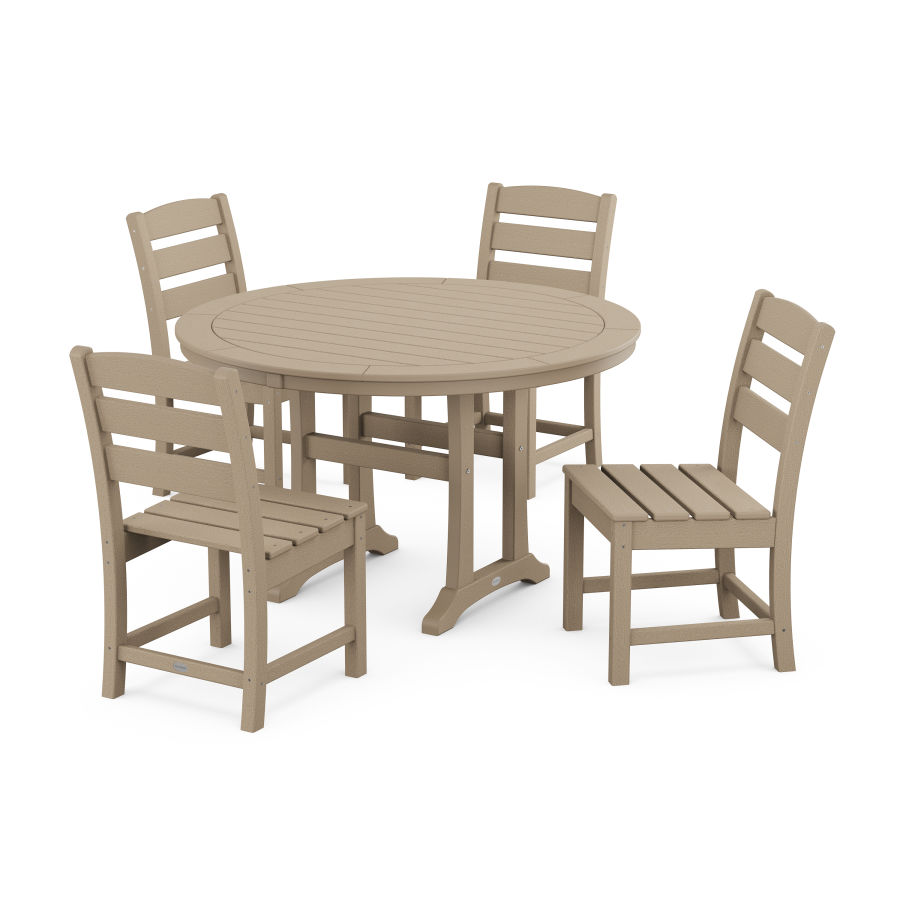 POLYWOOD Lakeside Side Chair 5-Piece Round Dining Set With Trestle Legs in Vintage Sahara