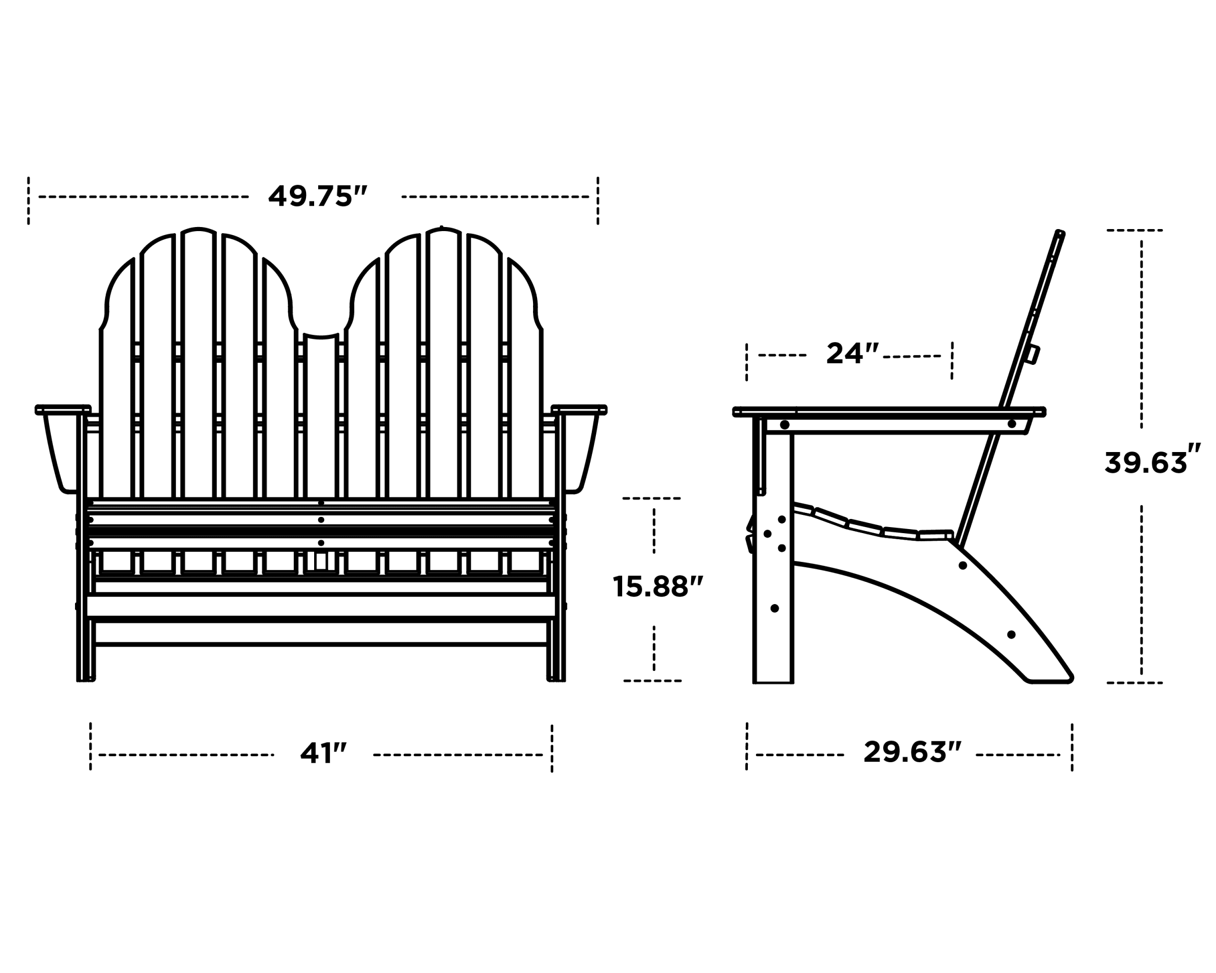 Dimensions for Vineyard 48" Adirondack Bench