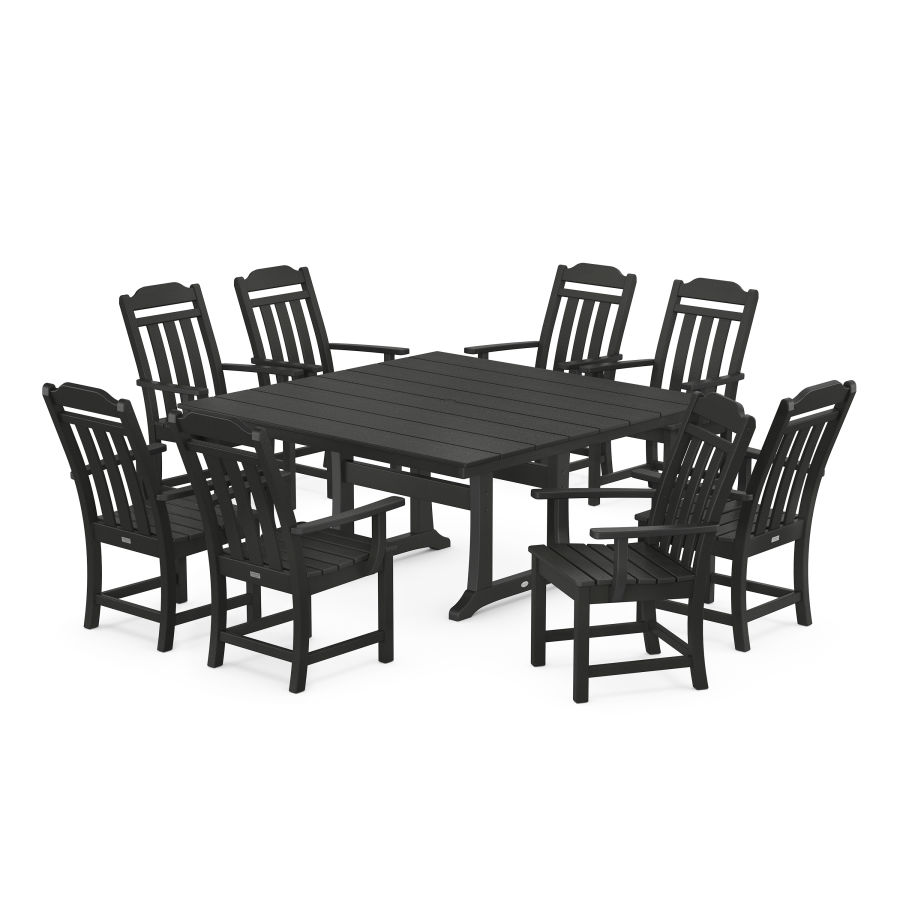 POLYWOOD Country Living 9-Piece Square Farmhouse Dining Set with Trestle Legs in Black