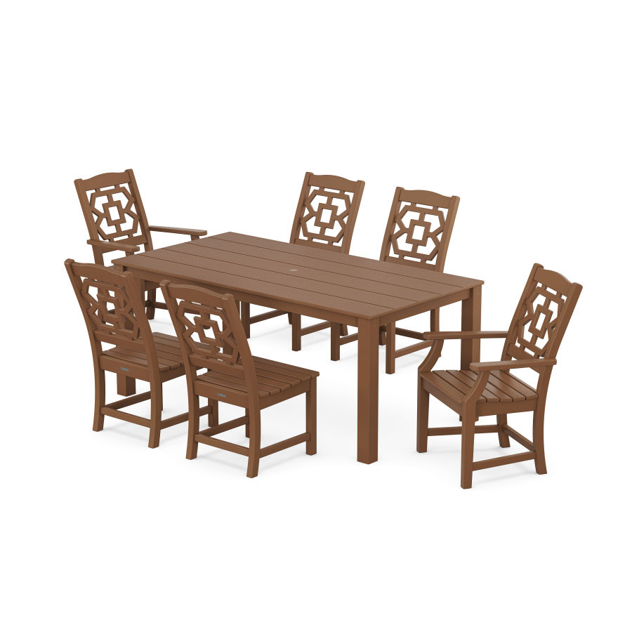 POLYWOOD Chinoiserie 7-Piece Parsons Dining Set in Teak