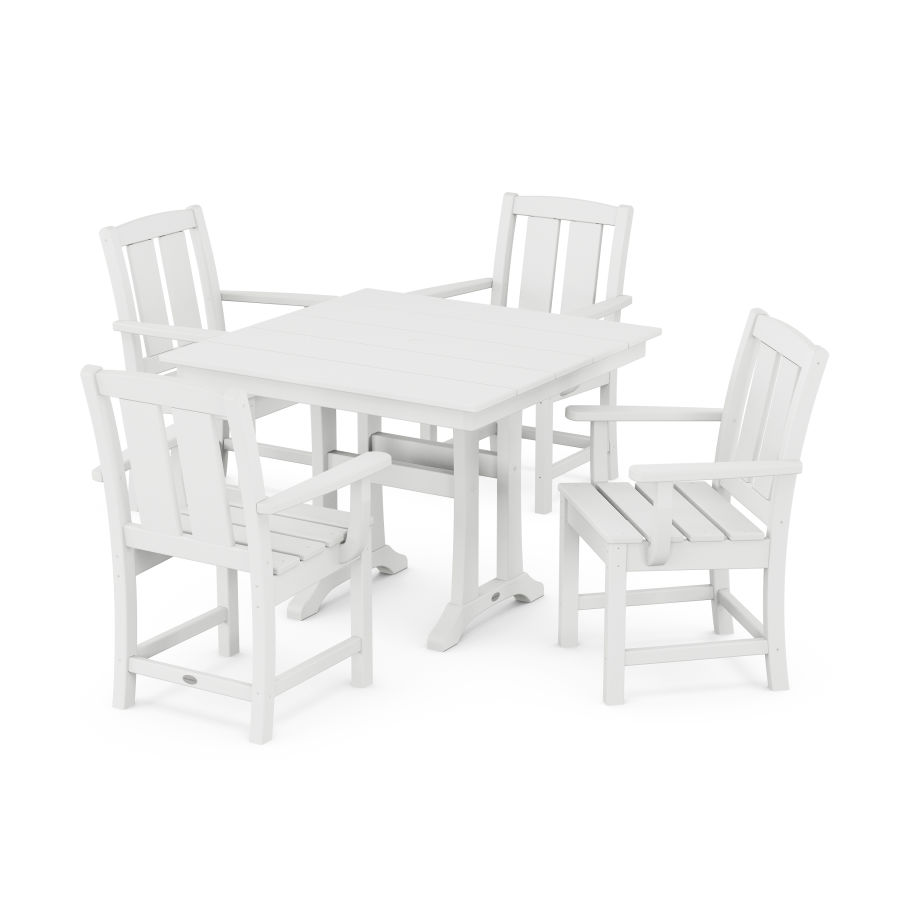 POLYWOOD Mission 5-Piece Farmhouse Dining Set with Trestle Legs in White