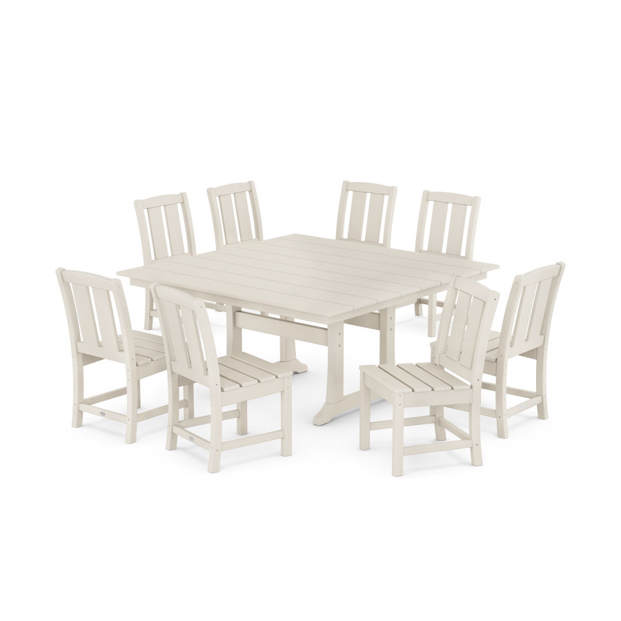 POLYWOOD Mission Side Chair 9-Piece Square Farmhouse Dining Set with Trestle Legs in Sand