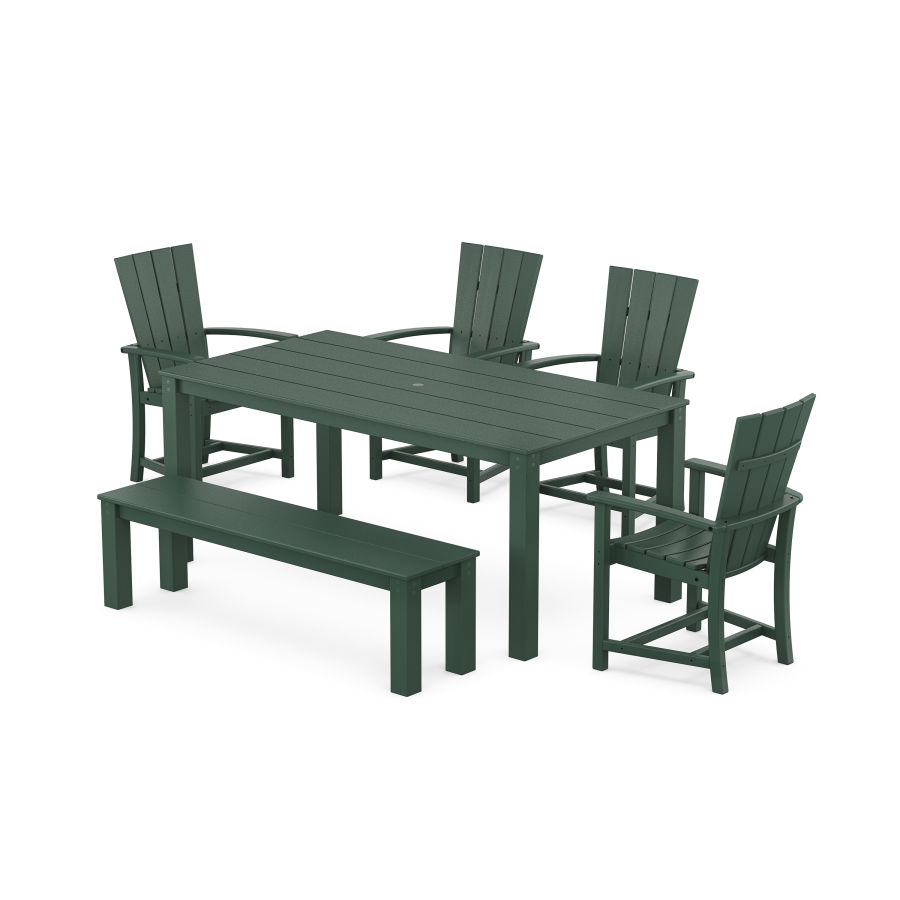 POLYWOOD Quattro 6-Piece Parsons Dining Set with Bench in Green