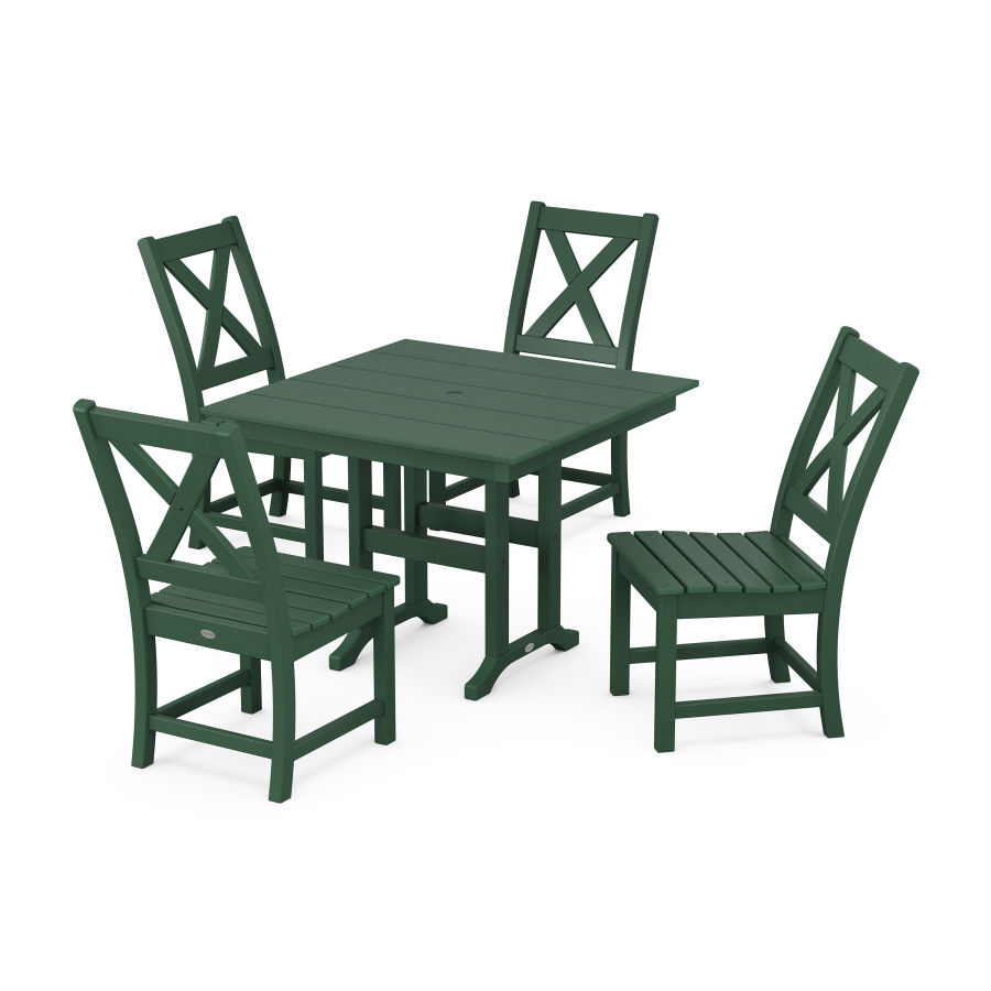 POLYWOOD Braxton Side Chair 5-Piece Farmhouse Dining Set in Green