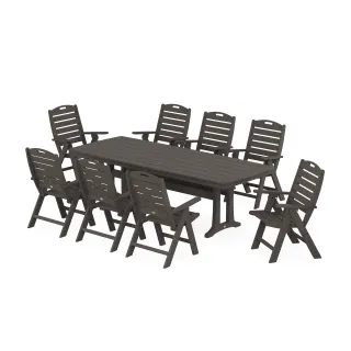 POLYWOOD Nautical Highback 9-Piece Dining Set with Trestle Legs in Vintage Finish