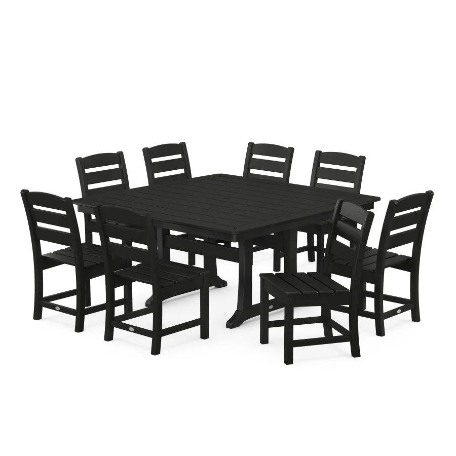 POLYWOOD  Lakeside 9-Piece Nautical Trestle Dining Set in Black