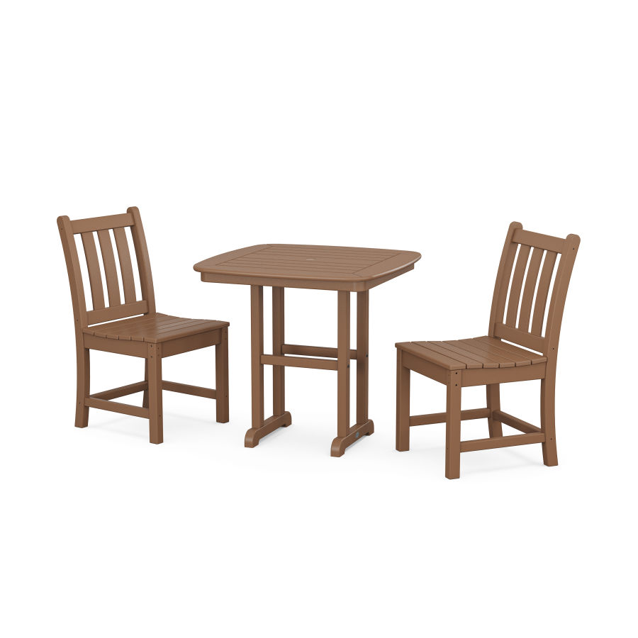 POLYWOOD Traditional Garden Side Chair 3-Piece Dining Set in Teak