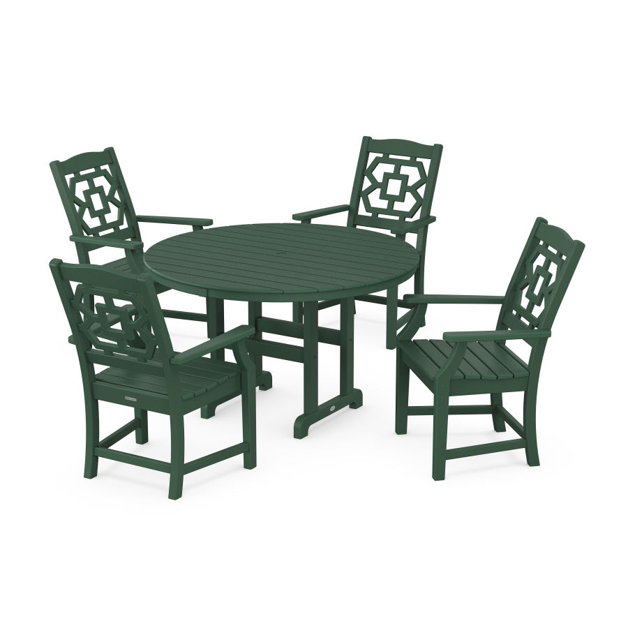 POLYWOOD Chinoiserie 5-Piece Round Farmhouse Dining Set in Green
