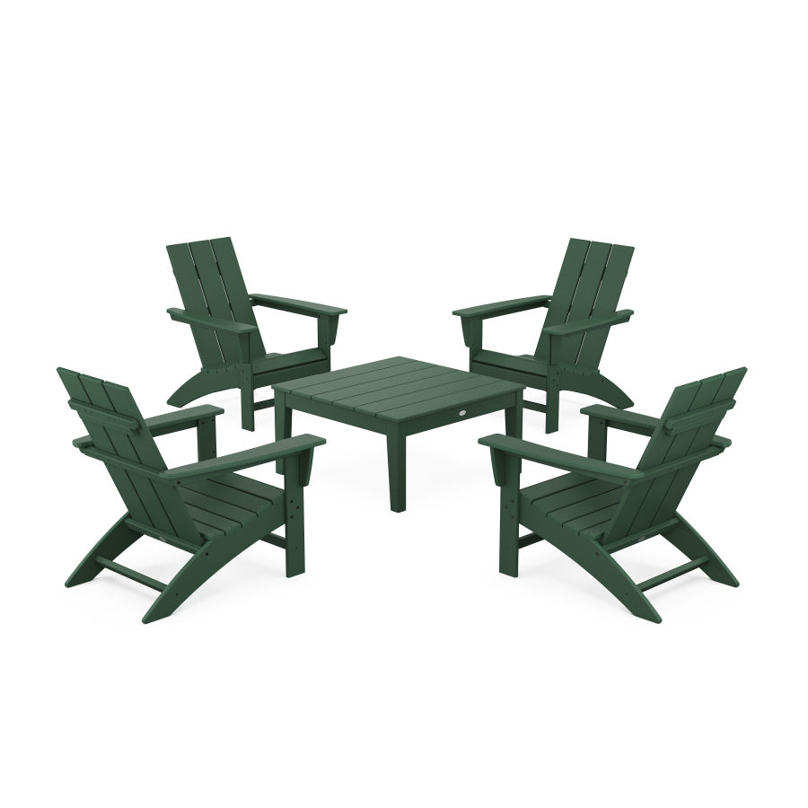 POLYWOOD 5-Piece Modern Adirondack Chair Conversation Set with 36" Conversation Table in Green