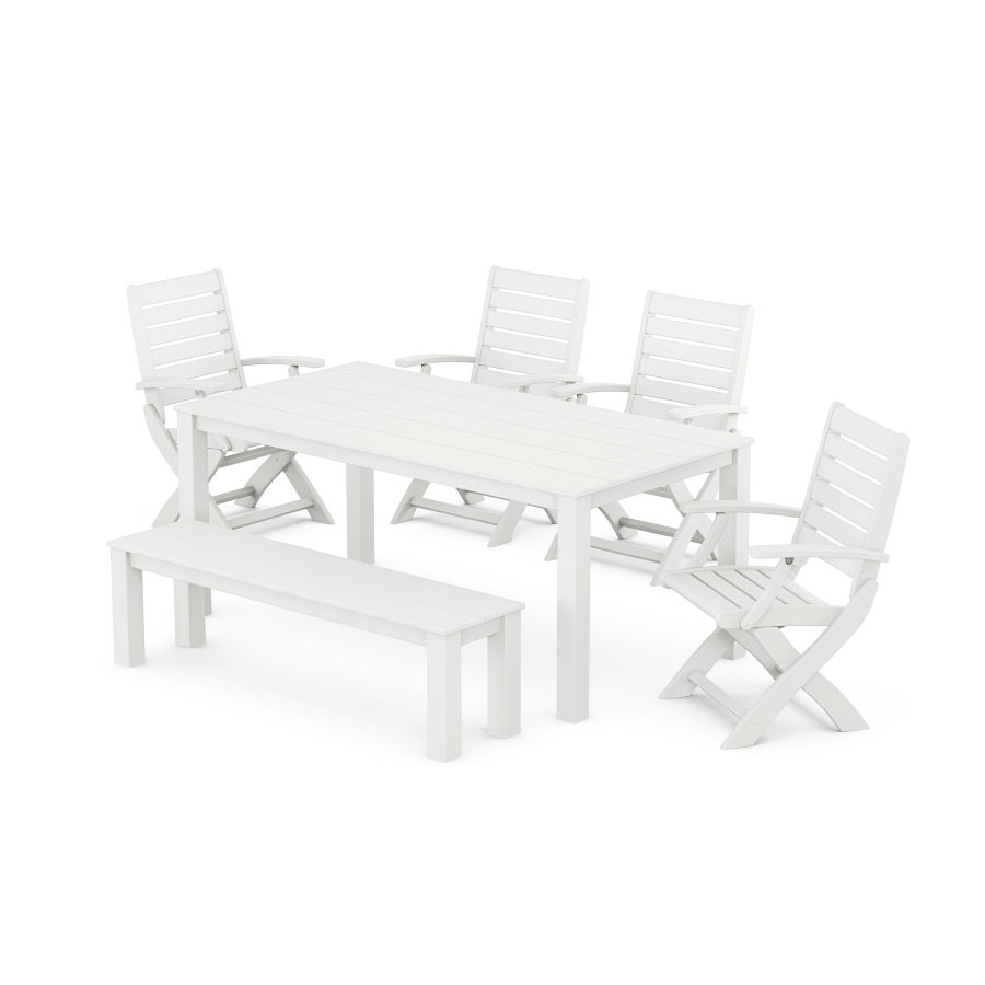 POLYWOOD Signature Folding Chair 6-Piece Parsons Dining Set with Bench in White