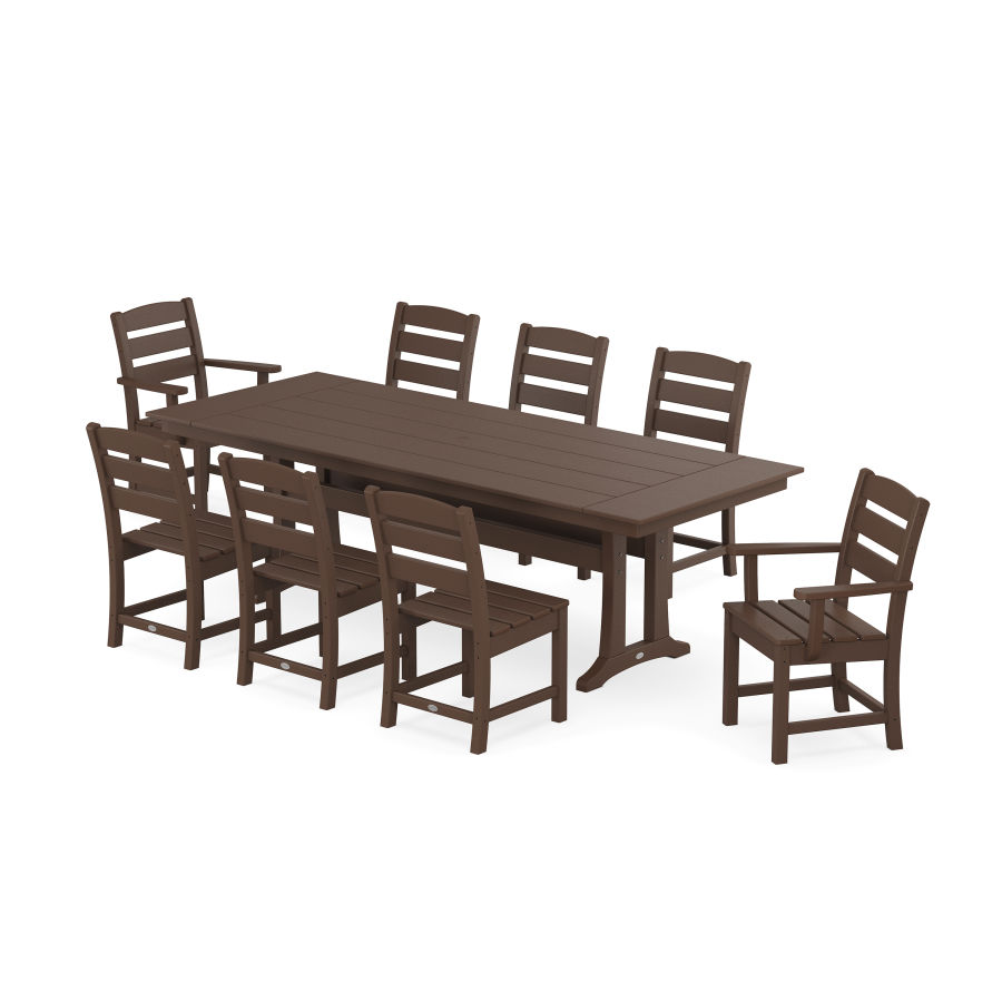 POLYWOOD Lakeside 9-Piece Farmhouse Dining Set with Trestle Legs in Mahogany