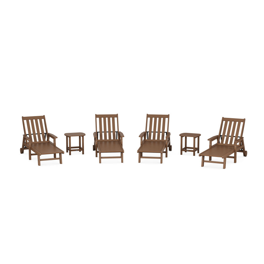 POLYWOOD Vineyard 6-Piece Chaise with Arms and Wheels Set in Teak