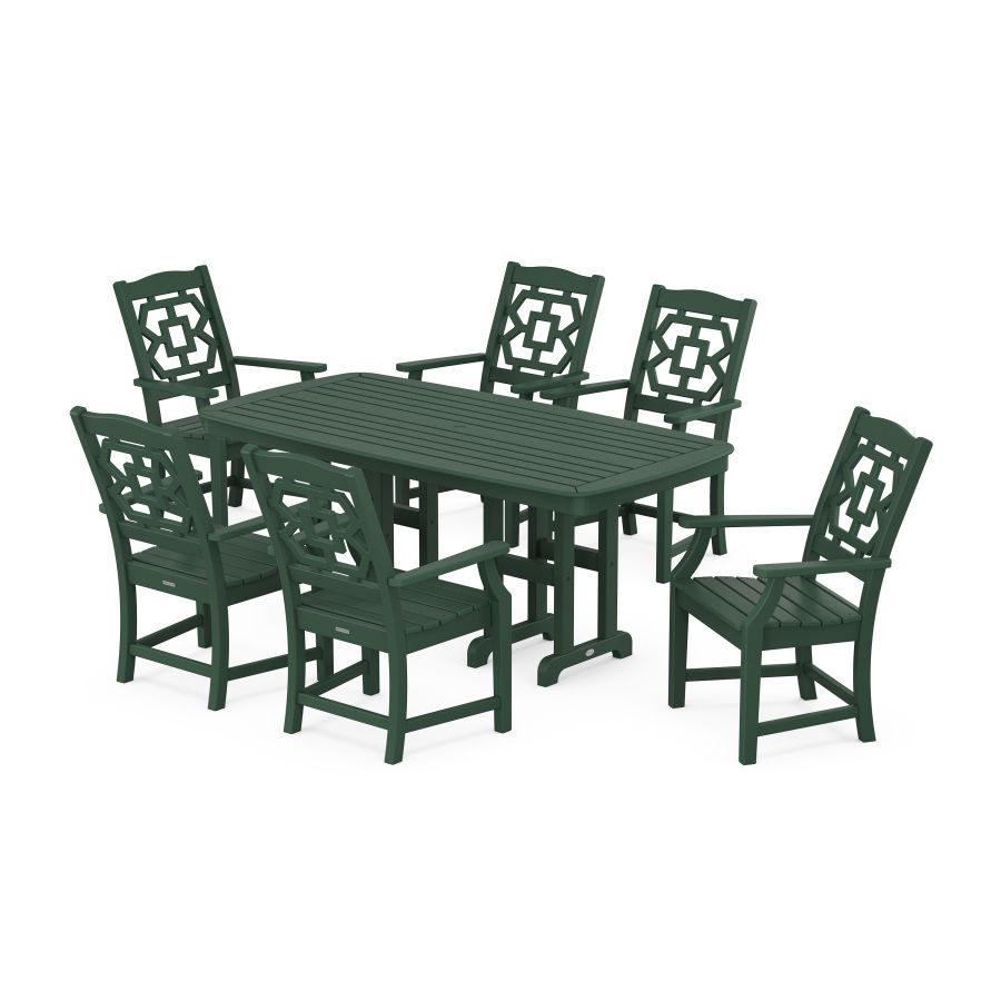 POLYWOOD Chinoiserie Arm Chair 7-Piece Dining Set in Green