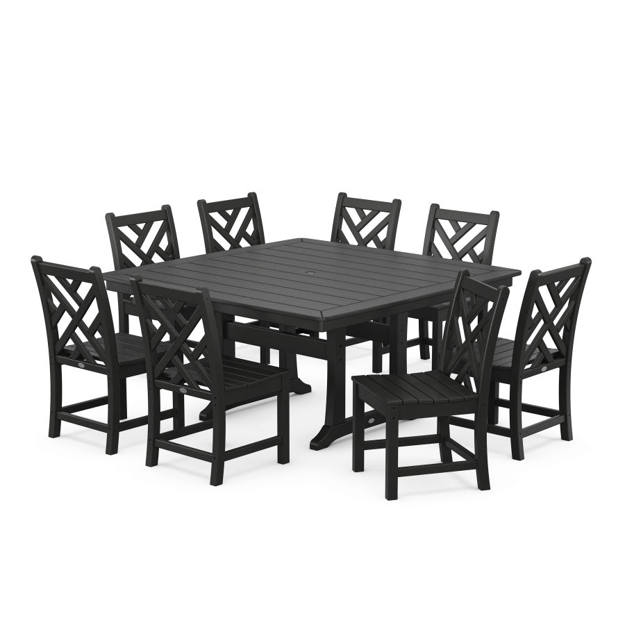 POLYWOOD Chippendale 9-Piece Nautical Trestle Dining Set in Black