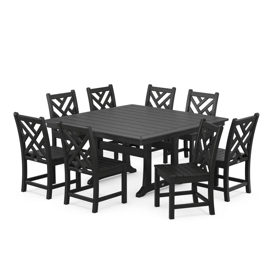 POLYWOOD Chippendale 9-Piece Nautical Trestle Dining Set in Black