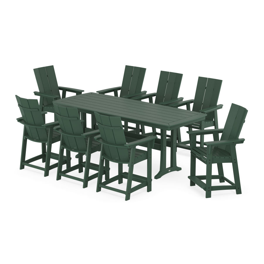 POLYWOOD Modern Curveback Adirondack 9-Piece Counter Set with Trestle Legs in Green