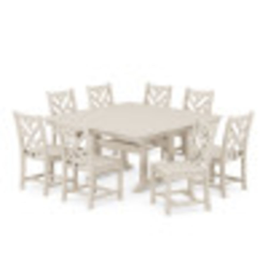 POLYWOOD Chippendale 9-Piece Nautical Trestle Dining Set in Sand