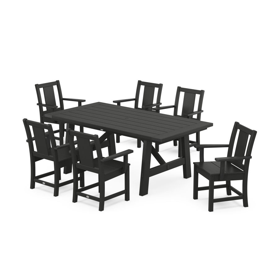 POLYWOOD Prairie Arm Chair 7-Piece Rustic Farmhouse Dining Set in Black