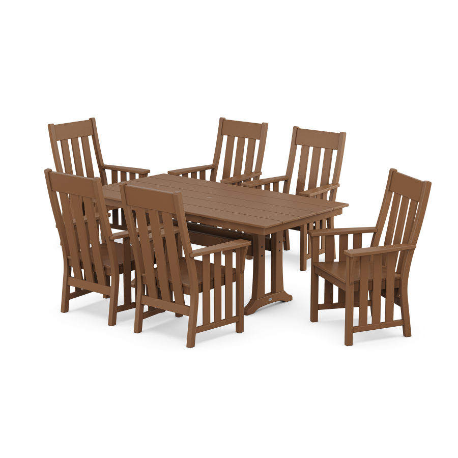 POLYWOOD Acadia Arm Chair 7-Piece Farmhouse Dining Set with Trestle Legs in Teak