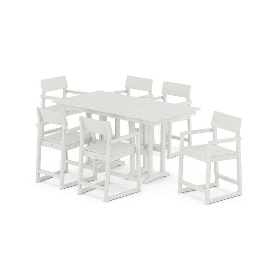 POLYWOOD EDGE Arm Chair 7-Piece Farmhouse Counter Set in Vintage White