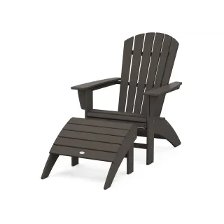 POLYWOOD Nautical Curveback Adirondack Chair 2-Piece Set with Ottoman in Vintage Finish