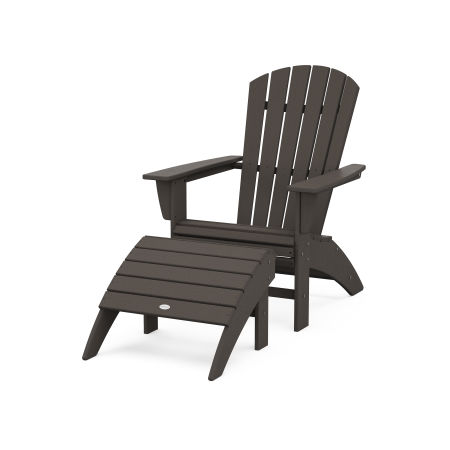 POLYWOOD Nautical Curveback Adirondack Chair 2-Piece Set with Ottoman in Vintage Finish