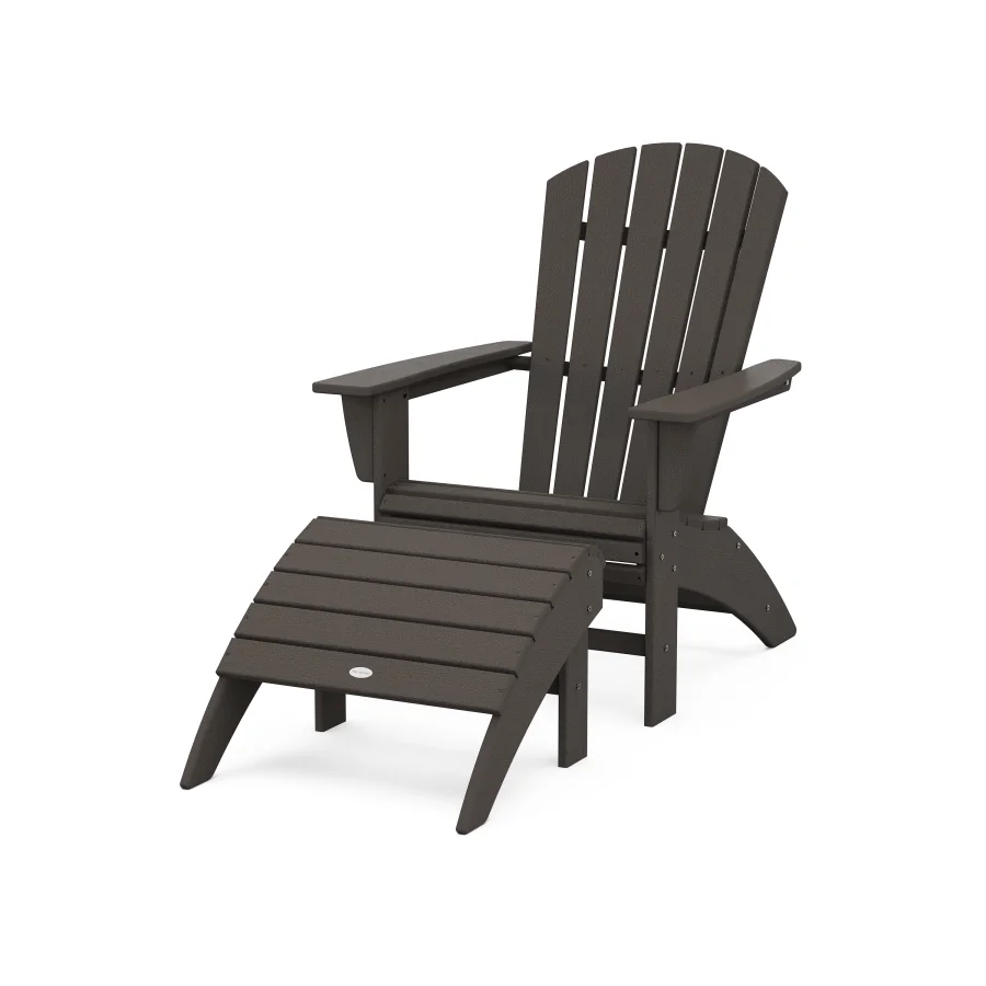 POLYWOOD Nautical Curveback Adirondack Chair 2-Piece Set with Ottoman in Vintage Finish