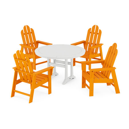 Long Island 5-Piece Round Dining Set with Trestle Legs in Tangerine / White
