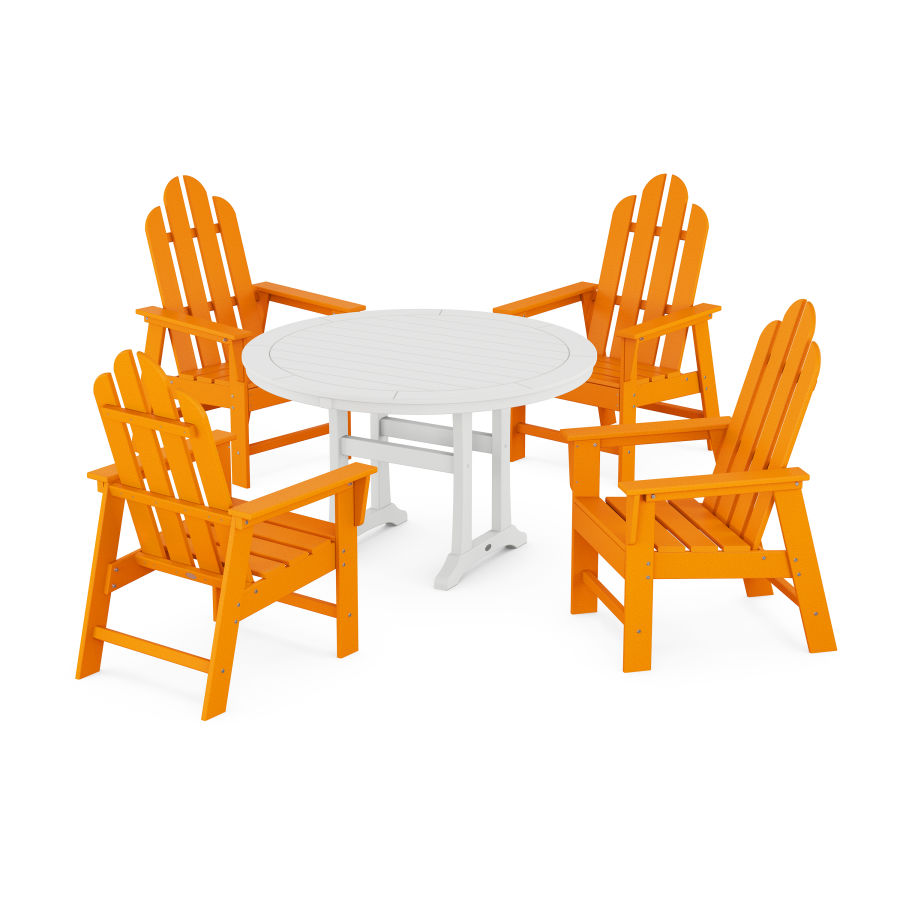 POLYWOOD Long Island 5-Piece Round Dining Set with Trestle Legs in Tangerine / White