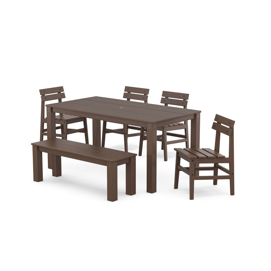 POLYWOOD Modern Studio Plaza Chair 6-Piece Parsons Dining Set with Bench in Mahogany