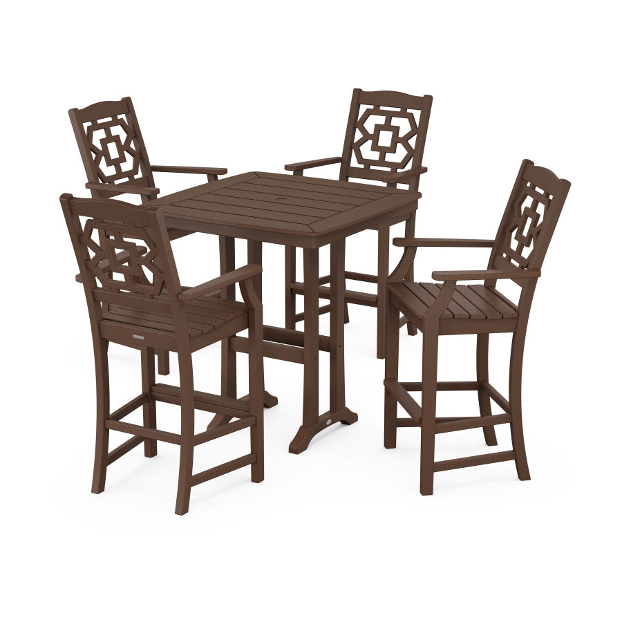 POLYWOOD Chinoiserie 5-Piece Bar Set with Trestle Legs in Mahogany