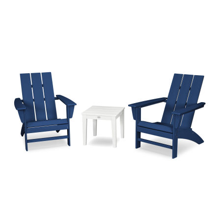 POLYWOOD Modern Adirondack 3-Piece Set in Navy / White