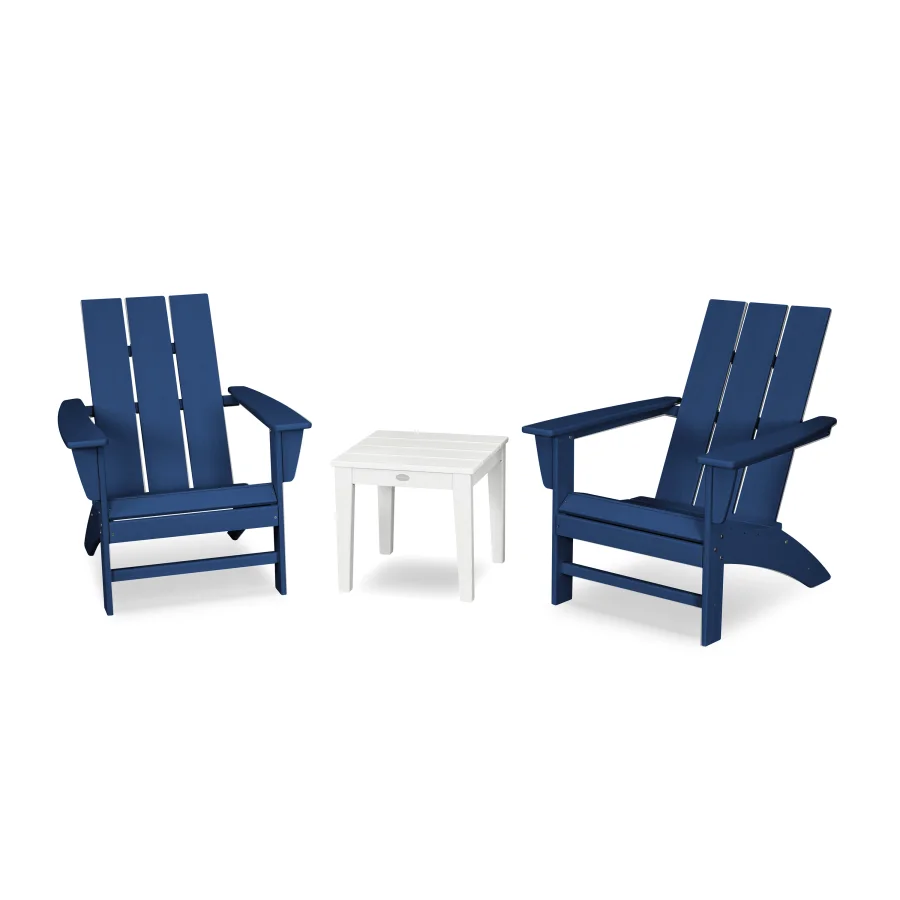 POLYWOOD Modern Adirondack 3-Piece Set in Navy / White