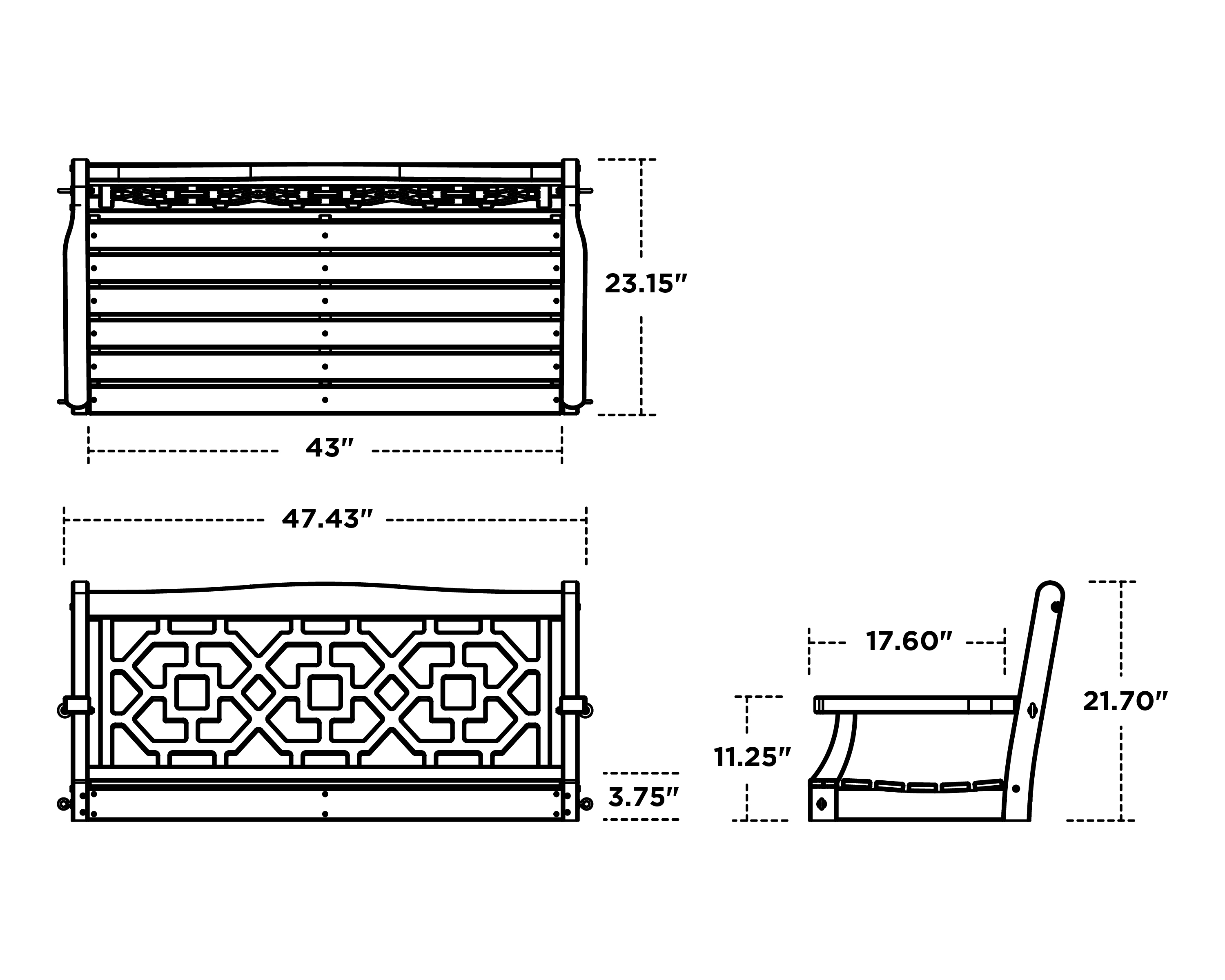 Dimensions for Chinoiserie 48" Swing