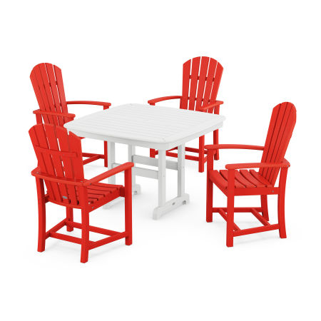 Palm Coast 5-Piece Dining Set with Trestle Legs in Sunset Red / White