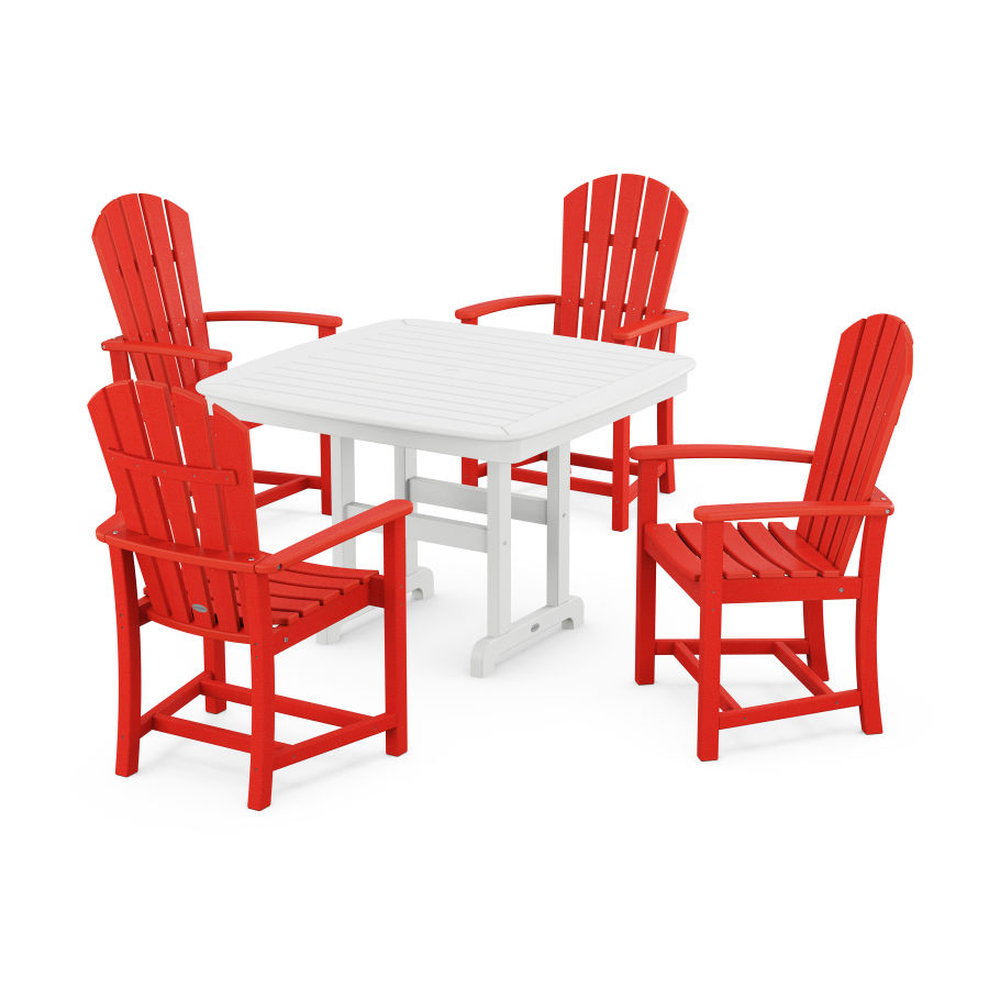 POLYWOOD Palm Coast 5-Piece Dining Set with Trestle Legs in Sunset Red / White