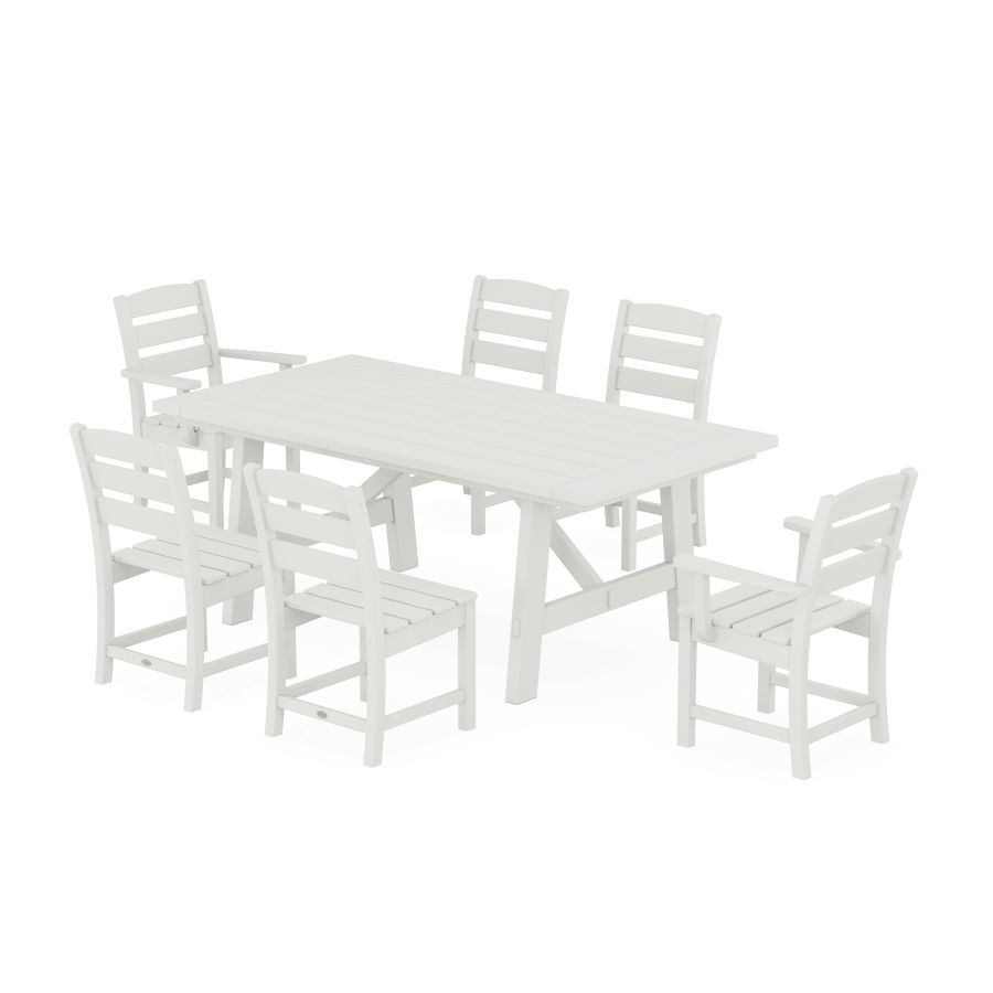 POLYWOOD Lakeside 7-Piece Rustic Farmhouse Dining Set With Trestle Legs in Vintage White