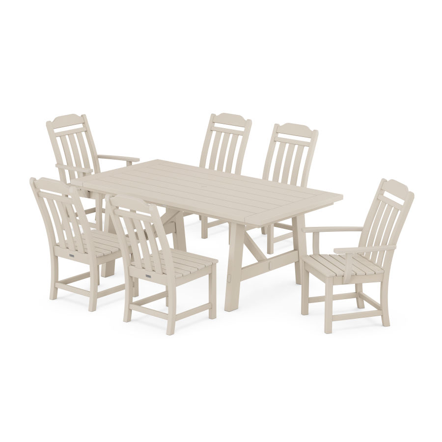 POLYWOOD Country Living 7-Piece Rustic Farmhouse Dining Set in Sand