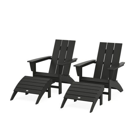 Modern Adirondack Chair 4-Piece Set with Ottomans in Black