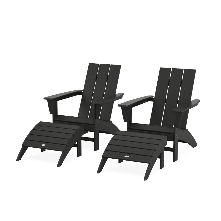 POLYWOOD Modern Adirondack Chair 4-Piece Set with Ottomans in Black