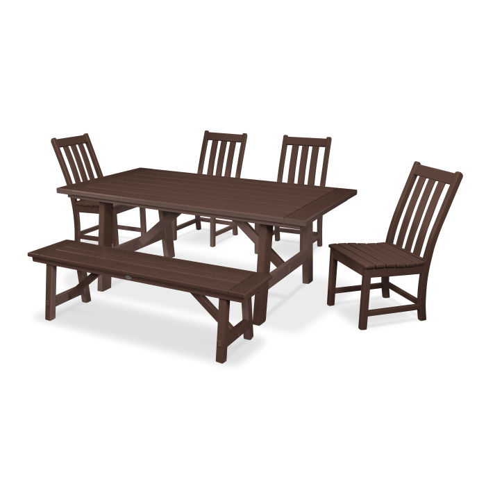 POLYWOOD Vineyard 6-Piece Rustic Farmhouse Side Chair Dining Set with Bench