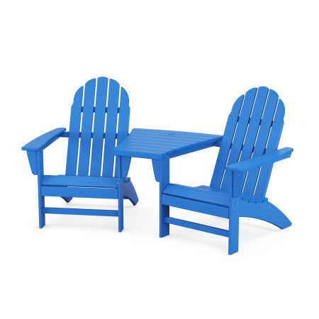 Vineyard 3-Piece Adirondack Set with Angled Connecting Table in Pacific Blue