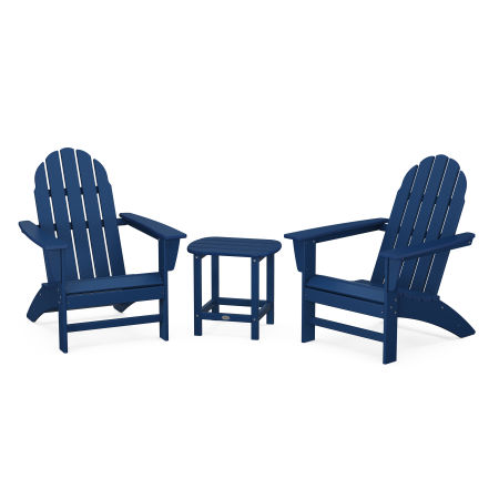 Vineyard 3-Piece Adirondack Set with South Beach 18" Side Table in Navy