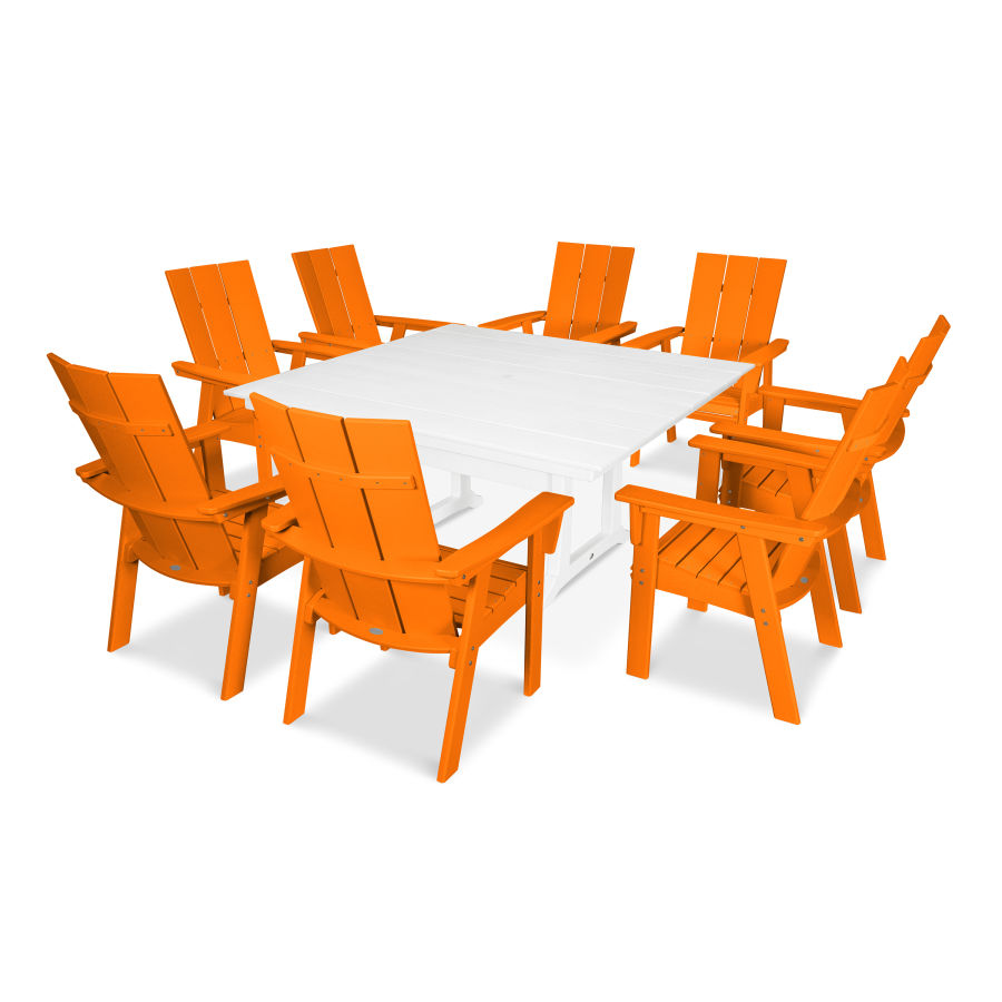 POLYWOOD Modern Adirondack 9-Piece Farmhouse Dining Set in Tangerine / White